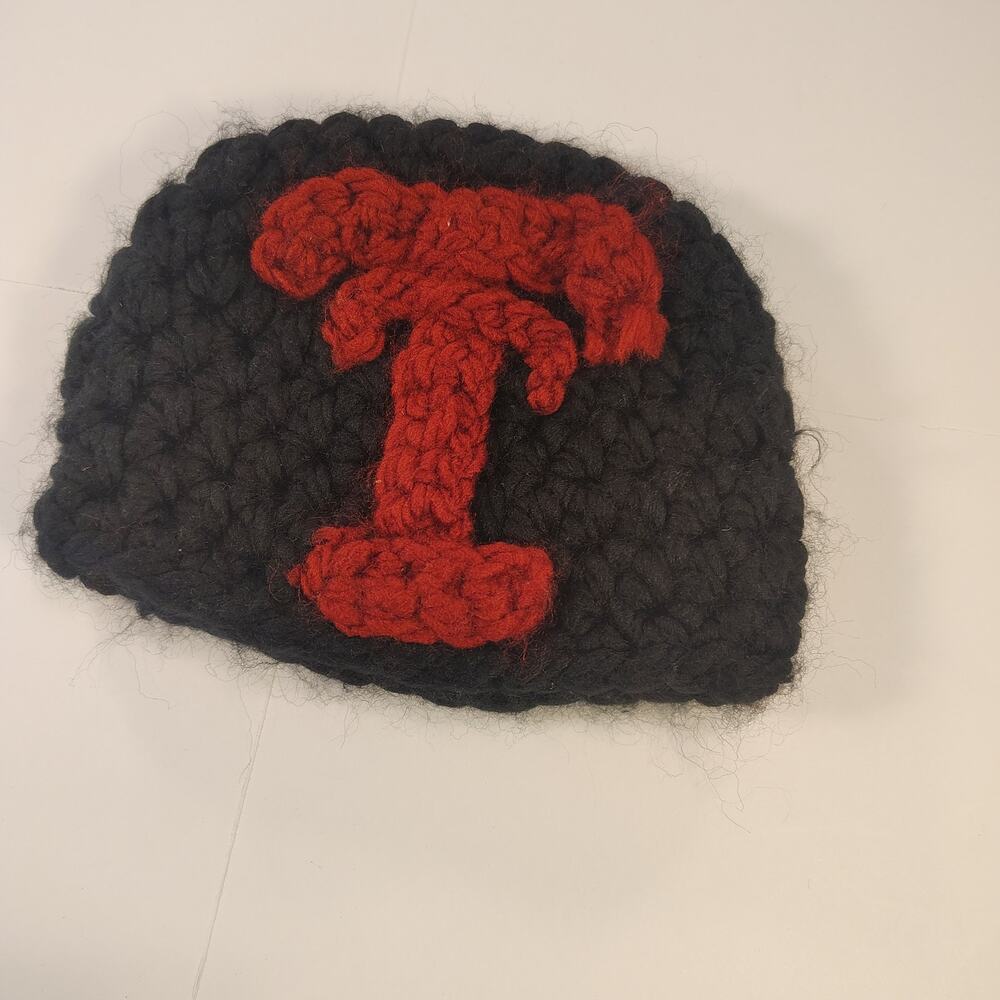 Texas Tech Baby Crochet Hat 0-3M Red Black TT Football Fan Newborn Beanie